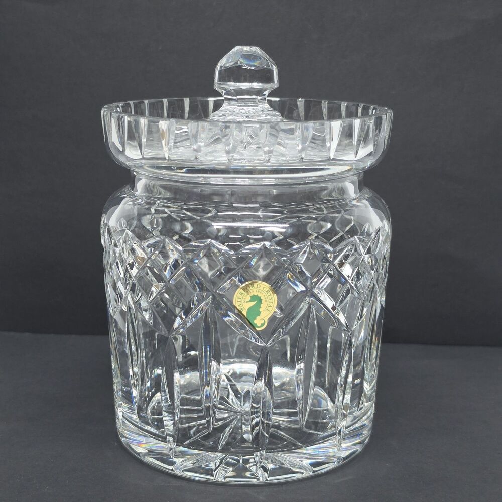 Waterford LISMORE Cut Crystal Biscuit Barrel Cookie Jar With Lid Vintage Ireland